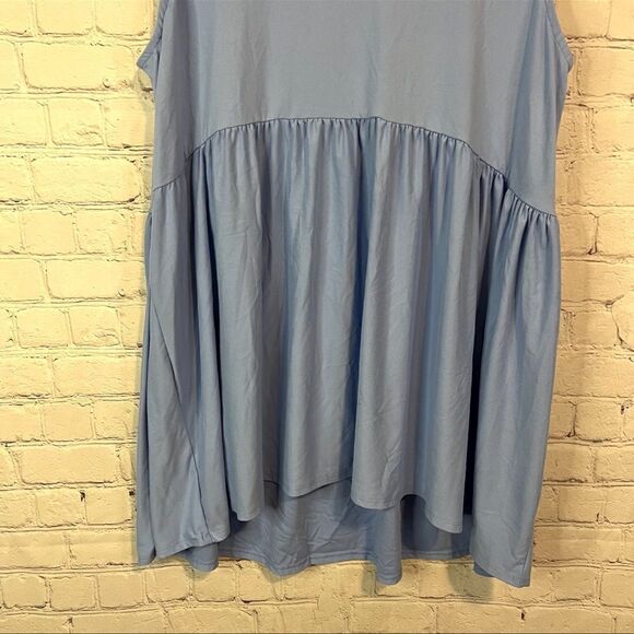 Zenana Top Plus Size Tank Flowy Jersey High Low Empire Waist Sky Blue 1X - Picture 5 of 6